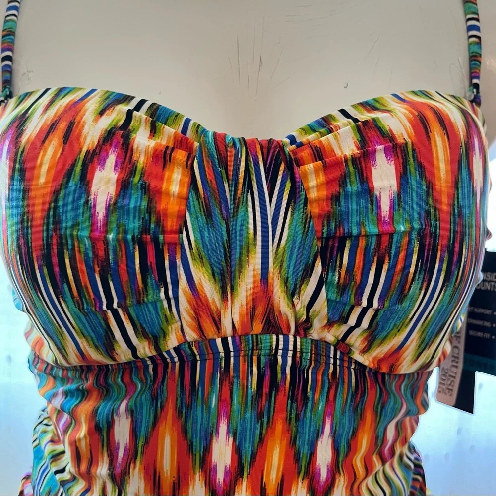 NEW Kenneth Cole Two Piece Tankini Swimsuit Medium Colorful - Picture 4 of 9